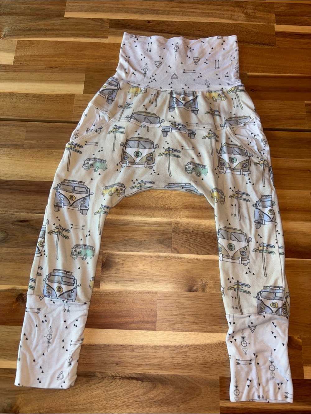 Kids Cream Camper Van 95% bamboo Leggings - Stretchy Harem Bottoms